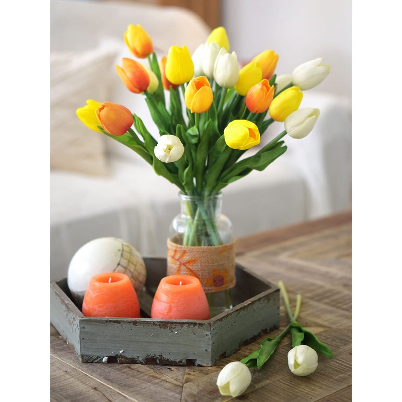 FiveSeasonStuff Real Touch Tulips Artificial Flowers â€“ 15 Stems Faux Tulip Bouquet in Gift Box for Wedding, Home Decor, Party, Floral Arrangements (Candle Glow Yellow) - Image 2
